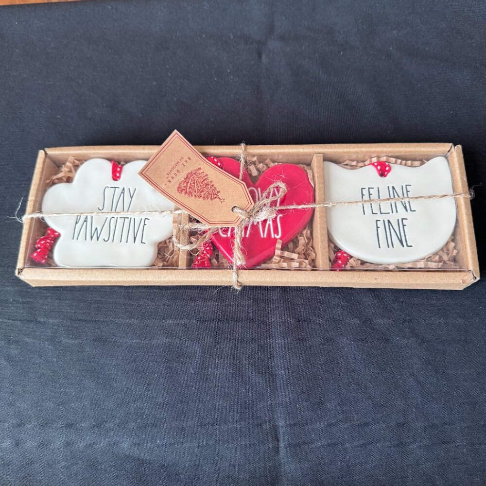 NWT Rae Dunn Artisan Collection Set of 3 Cat Inspired Christmas Ornaments - Picture 8 of 9